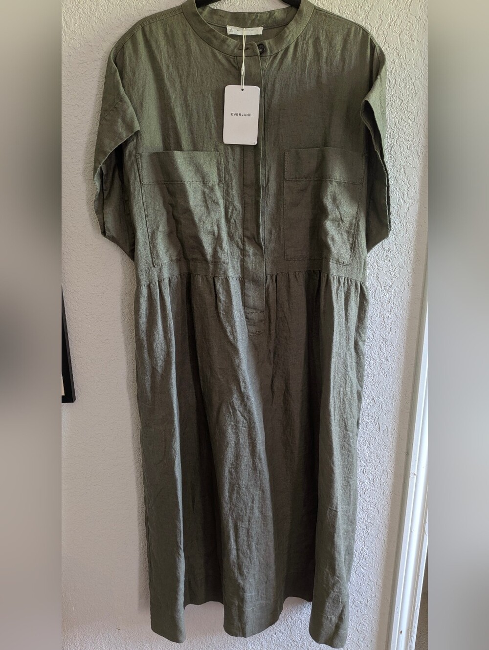 NWT Everlane The Craft Dress XXL Olive 100% European Linen Midi Pockets Summer